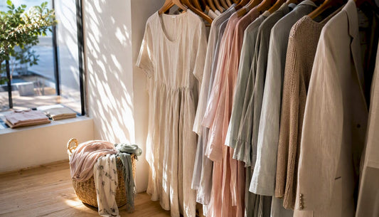 Curated European capsule wardrobe garments in natural light