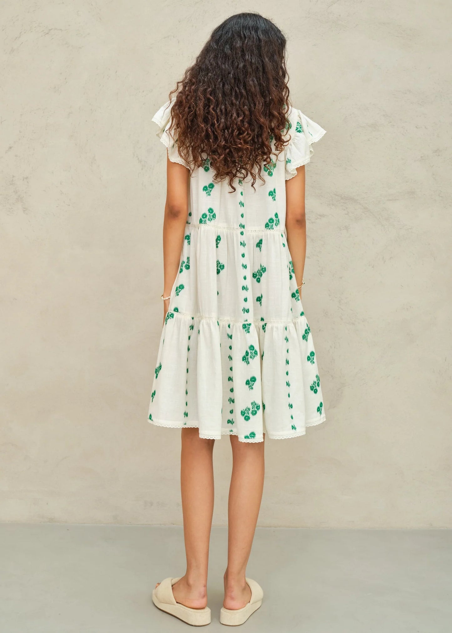 Iris Frill Sundress in White/Green from M.A.B.E