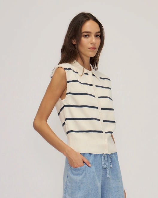 Adella Top in Navy Stripes from MELISSA NEPTON at Edito boutique