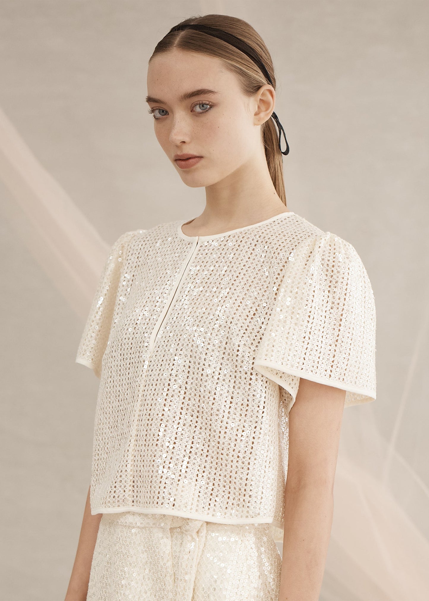 Alba Sequin Top in Ivory from Luxe De Valentina