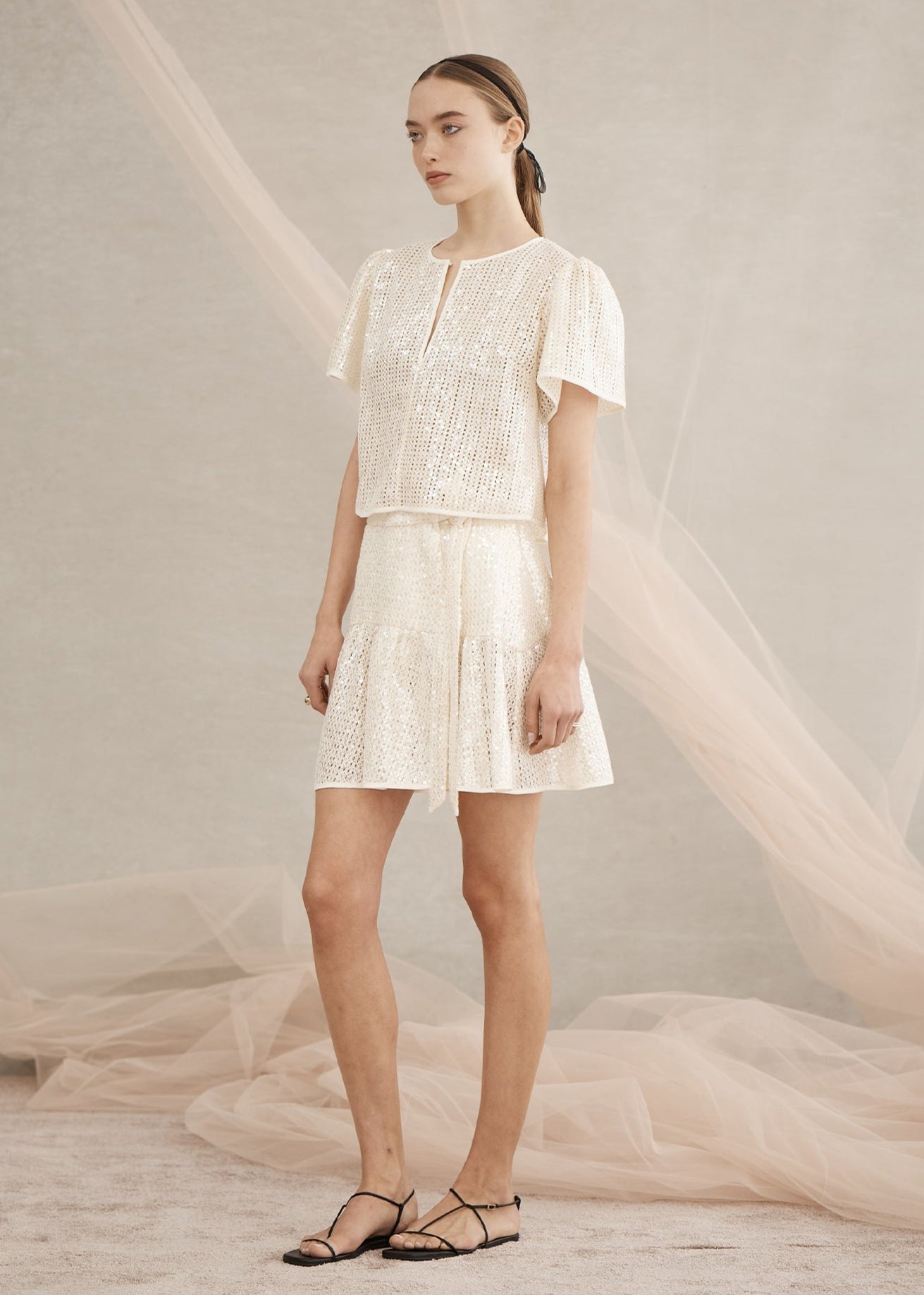 Alba Sequin Top in Ivory from Luxe De Valentina