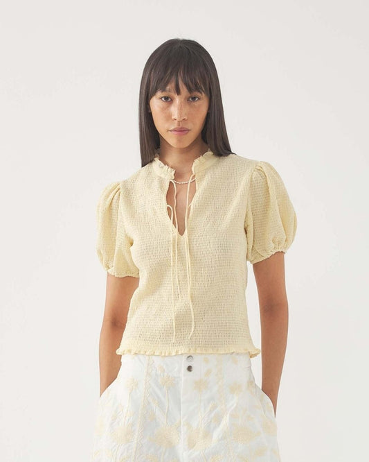 Angelo Smoked Blouse in Off White from ANTIK BATIK at Edito boutique Angelo Smoked Blouse in Off White from ANTIK BATIK at Edito boutique