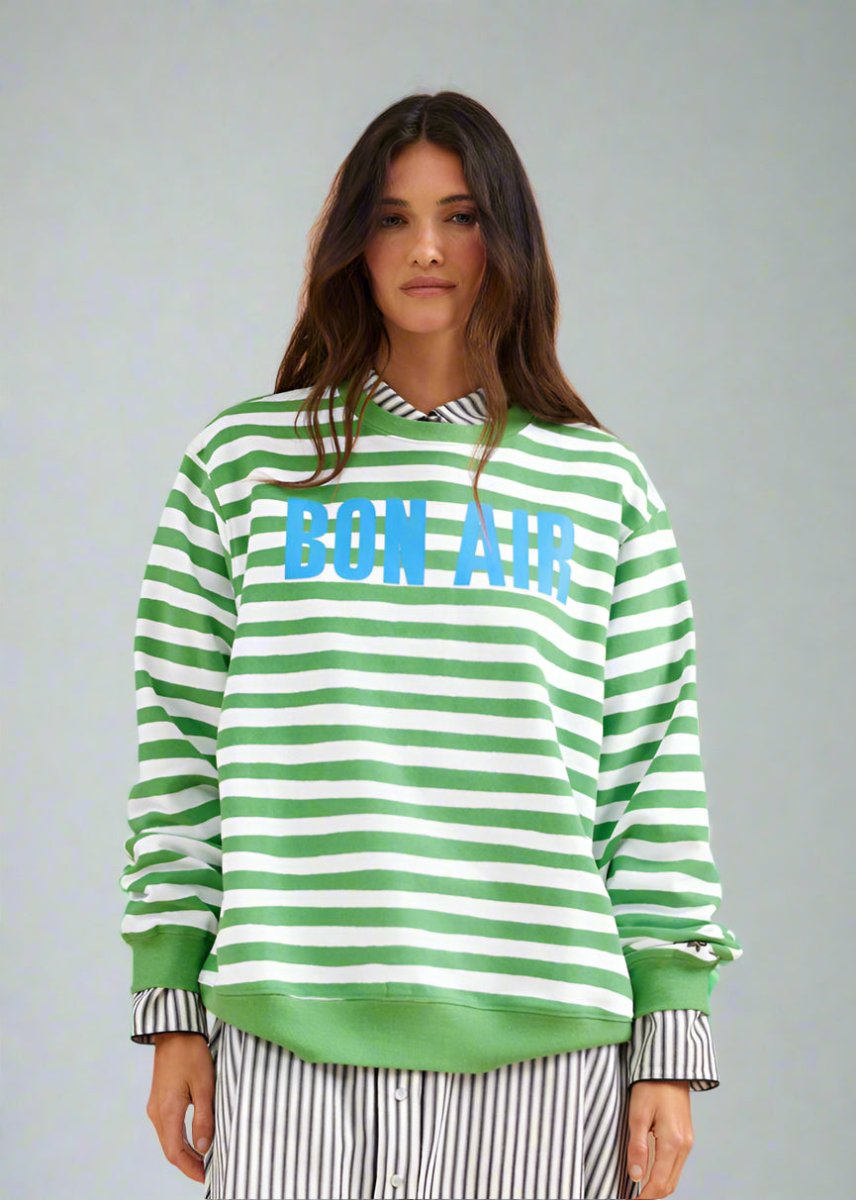 Bon Air Sweater in Green Stripes from BINNYWEAR at Edito boutique