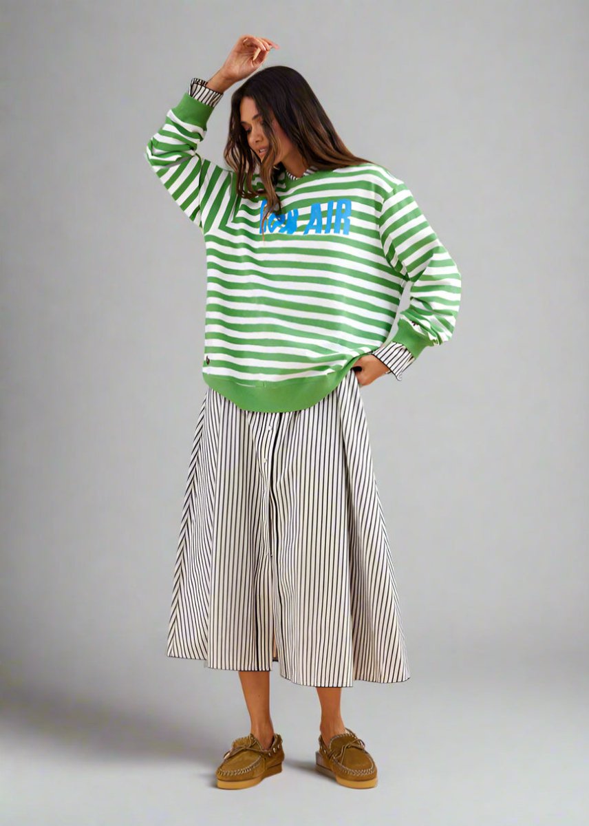 Bon Air Sweater in Green Stripes from BINNYWEAR at Edito boutique