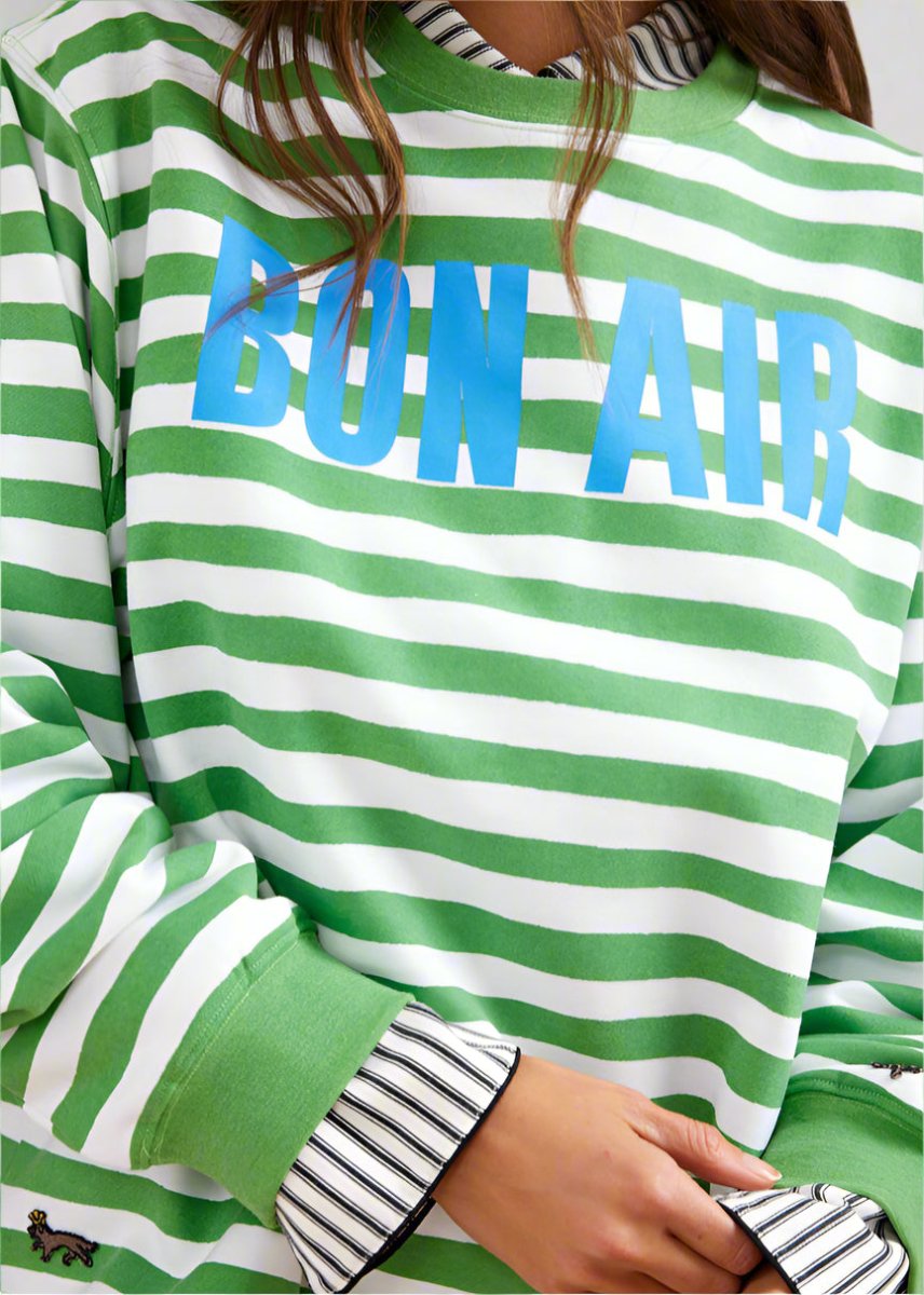 Bon Air Sweater in Green Stripes from BINNYWEAR at Edito boutique