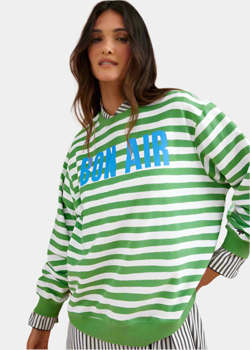 Bon Air Sweater in Green Stripes from BINNYWEAR at Edito boutique