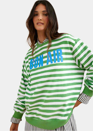 Bon Air Sweater in Green Stripes from BINNYWEAR at Edito boutique