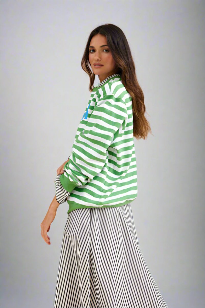 Bon Air Sweater in Green Stripes from BINNYWEAR at Edito boutique