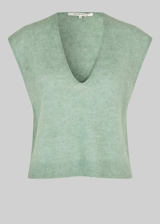 Camyrn Knit Vest in Slate Green from SECOND FEMALE at Edito boutique Camyrn Knit Vest in Slate Green from SECOND FEMALE at Edito boutique