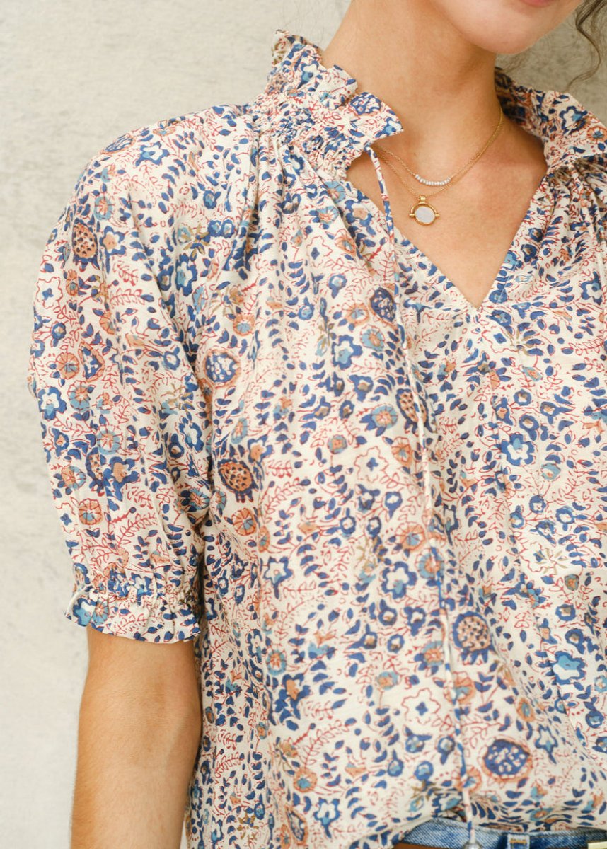 Cass Printed Top in Blue from M.A.B.E at Edito boutique