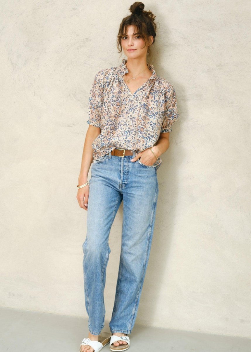 Cass Printed Top in Blue from M.A.B.E at Edito boutique