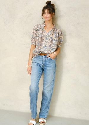 Cass Printed Top in Blue from M.A.B.E at Edito boutique
