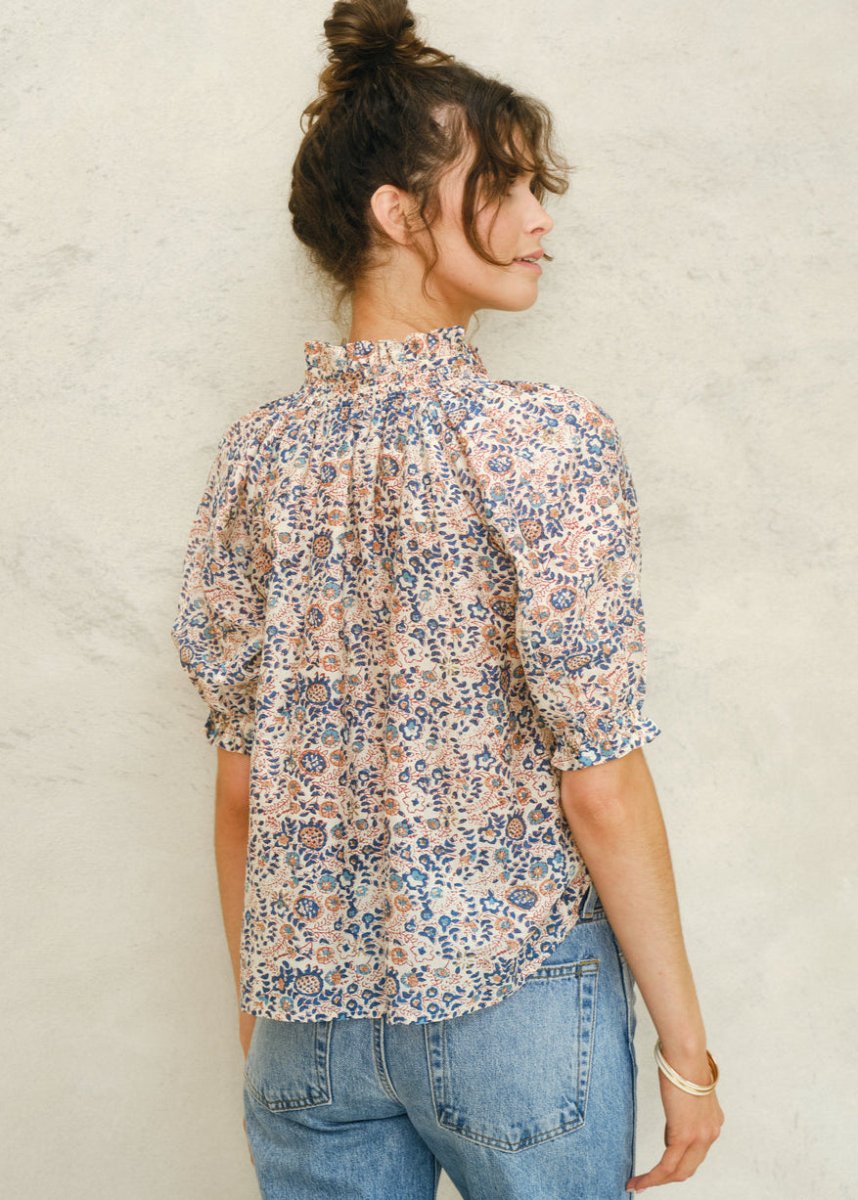 Cass Printed Top in Blue from M.A.B.E at Edito boutique