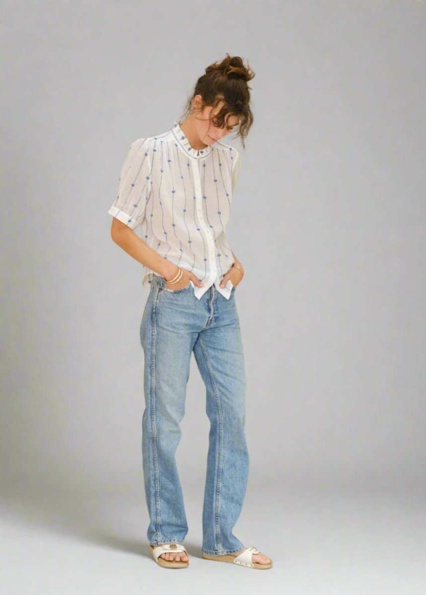 Dacy Embroidered Top in Blue from M.A.B.E at Edito boutique