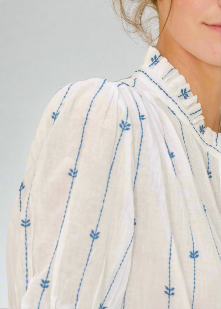 Dacy Embroidered Top in Blue from M.A.B.E at Edito boutique