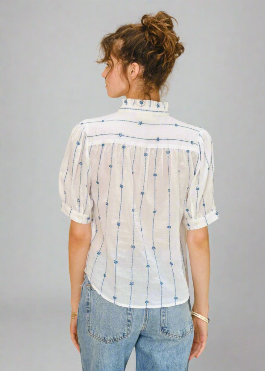 Dacy Embroidered Top in Blue from M.A.B.E at Edito boutique