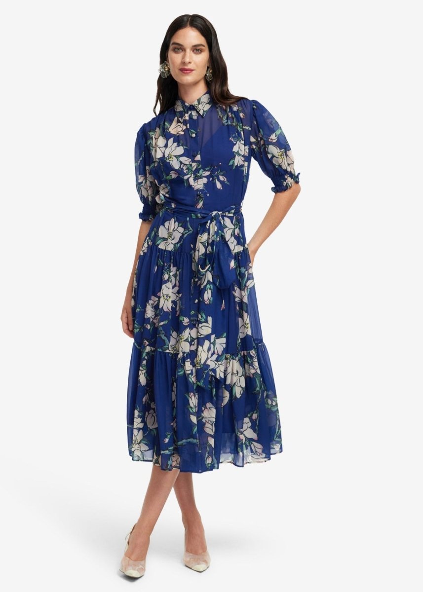 Ellie Bishop Midi Dress in Midnight Magnolia from LEO LIN at Edito boutique
