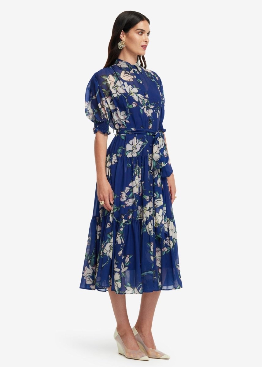 Ellie Bishop Midi Dress in Midnight Magnolia from LEO LIN at Edito boutique