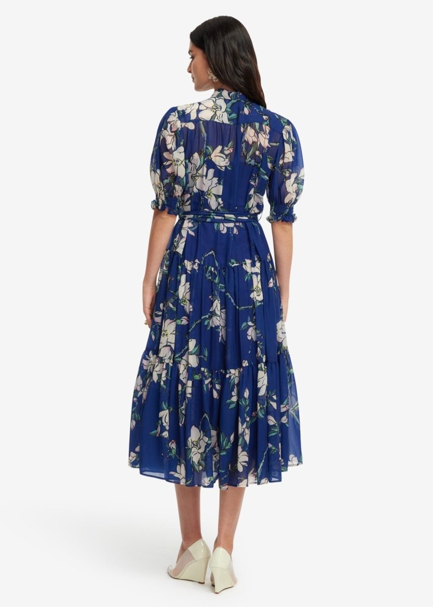 Ellie Bishop Midi Dress in Midnight Magnolia from LEO LIN at Edito boutique
