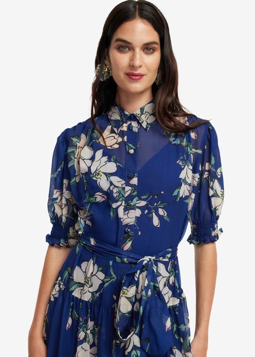 Ellie Bishop Midi Dress in Midnight Magnolia from LEO LIN at Edito boutique