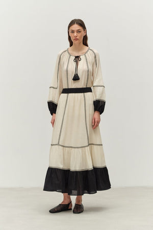 Erato Maxi Skirt in Off White/Black from DEVOTION TWINS at Edito boutique