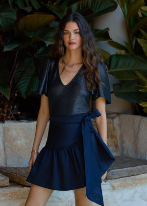 Farfalla Fluted Top in Navy from LUXE DE VALENTINA at Edito boutique