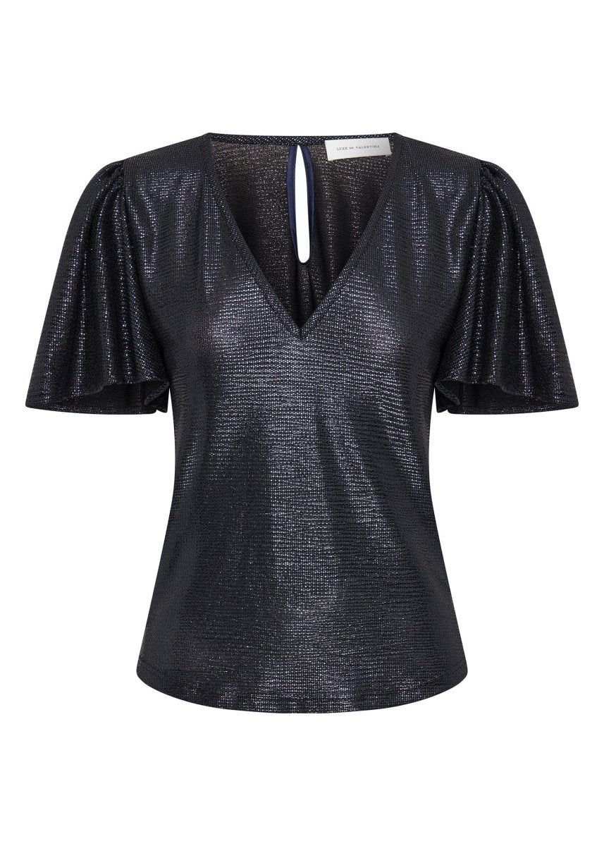 Farfalla Fluted Top in Navy from LUXE DE VALENTINA at Edito boutique