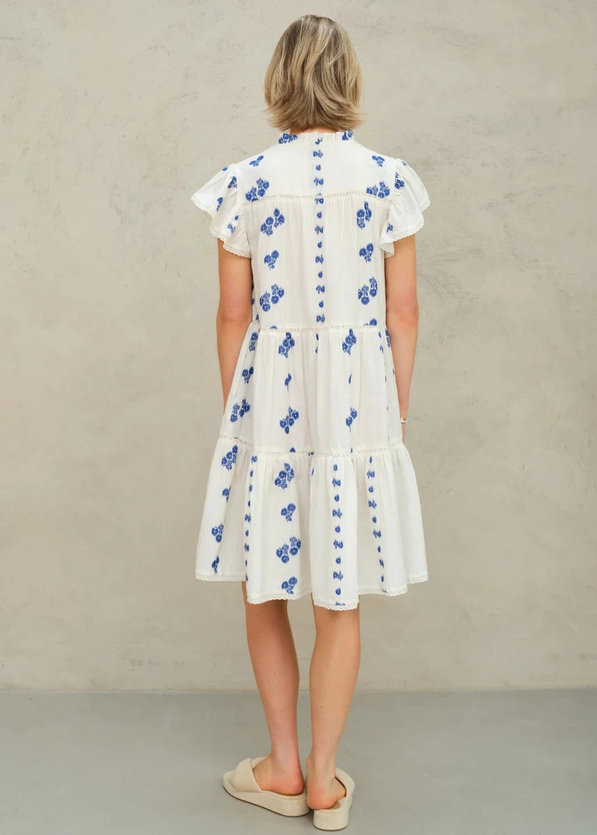 Iris Frill Sundress in White/Blue from M.A.B.E at Edito Boutique