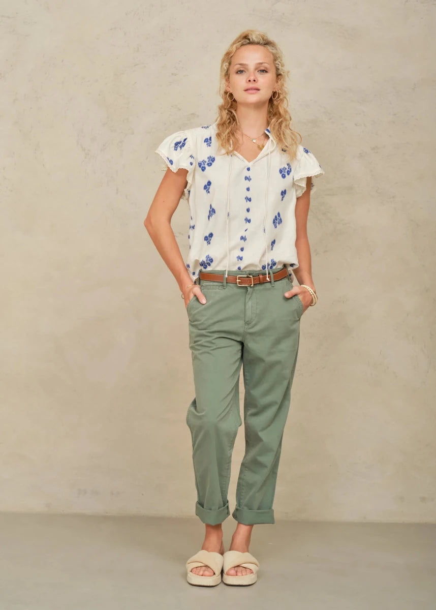 Iris Frill Top in White/Blue from M.A.B.E at Edito Boutique