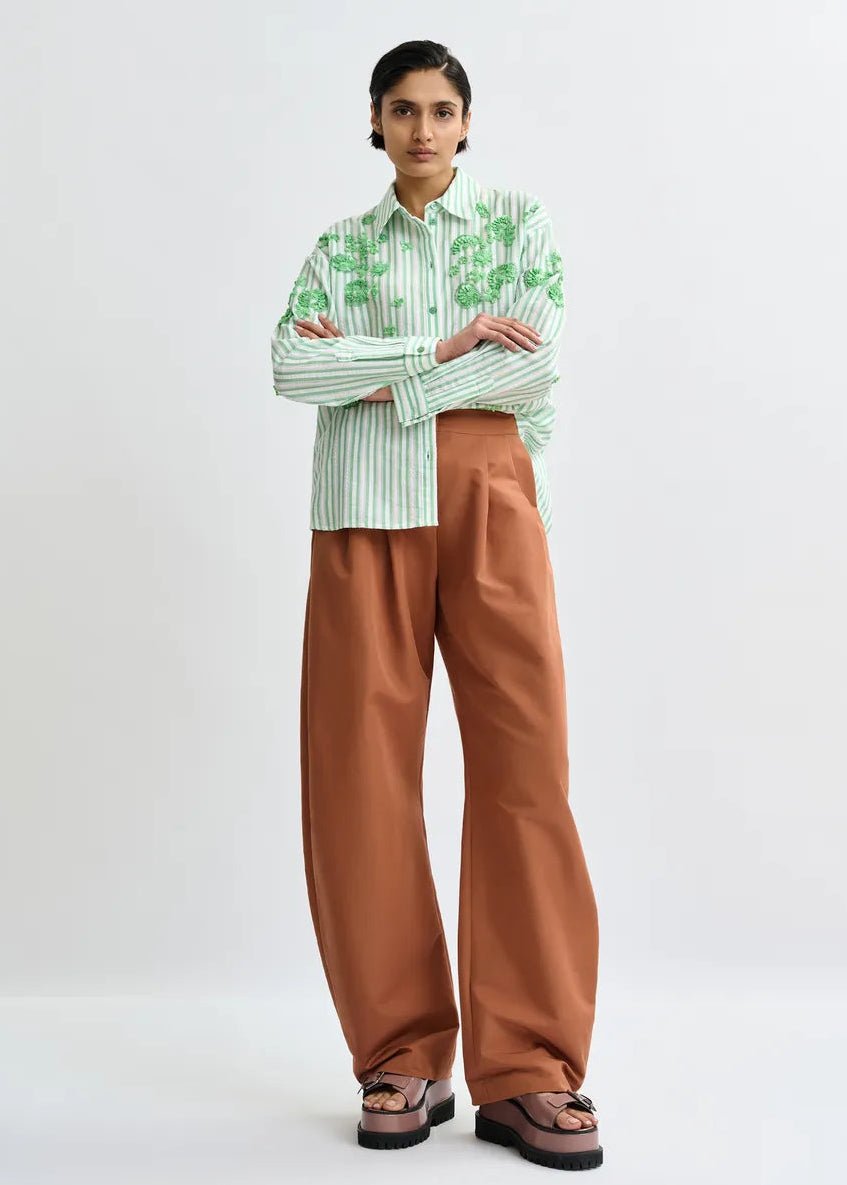 Julieta Striped Shirt in Green from ESSENTIEL ANTWERP at Edito Boutique