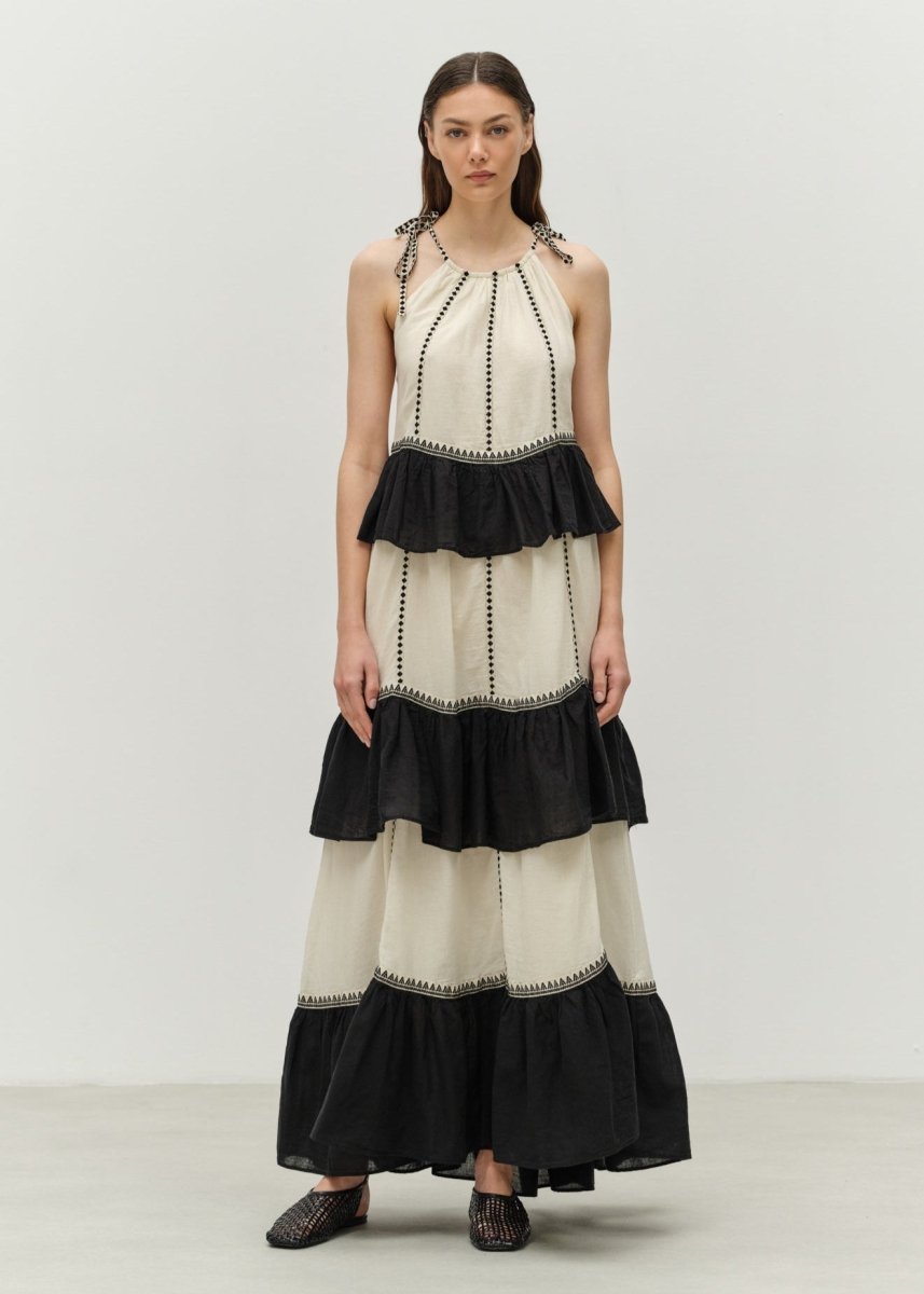 Kleio Maxi Dress in Off White/Black from DEVOTION TWINS at Edito boutique