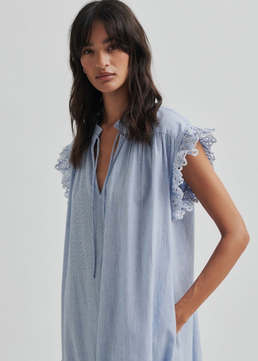 Laure Dress in Blue Stripe from SECOND FEMALE at Edito boutique