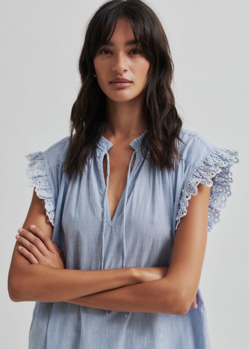 Laure Dress in Blue Stripe from SECOND FEMALE at Edito boutique