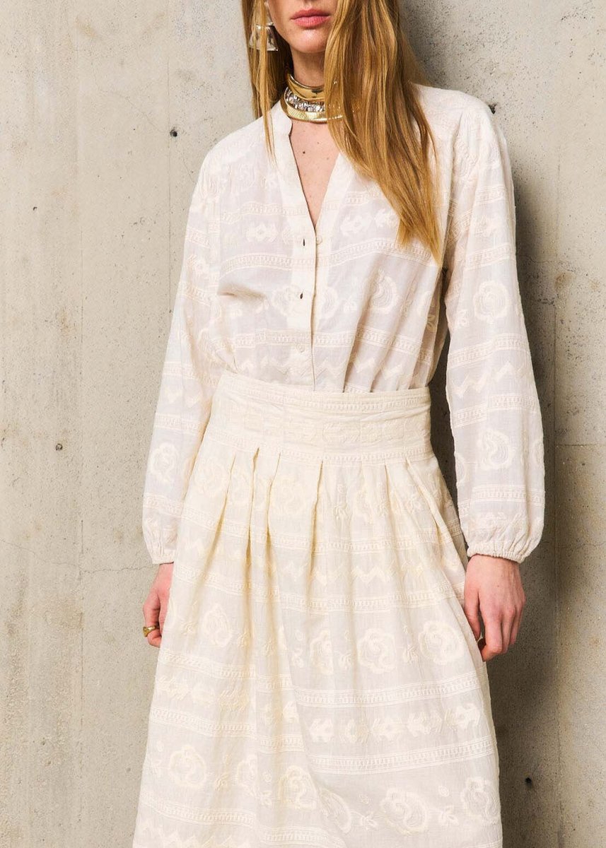 Laure Embroidered Skirt in Ecru from STELLA FOREST at Edito boutique