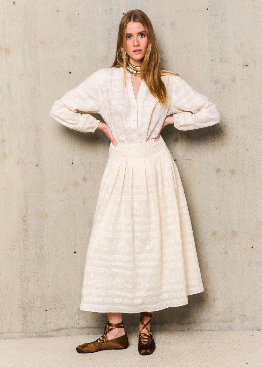 Laure Embroidered Skirt in Ecru from STELLA FOREST at Edito boutique