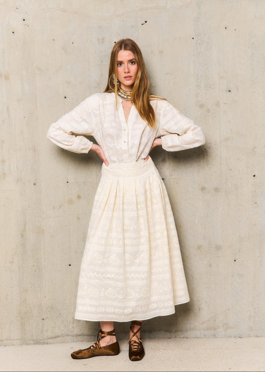 Laure Embroidered Skirt in Ecru from STELLA FOREST at Edito boutique