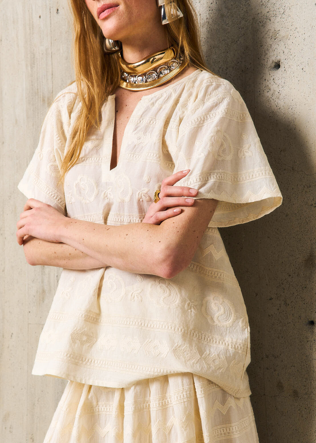 Laure Embroidered Tunic in Ecru from Stella Forest