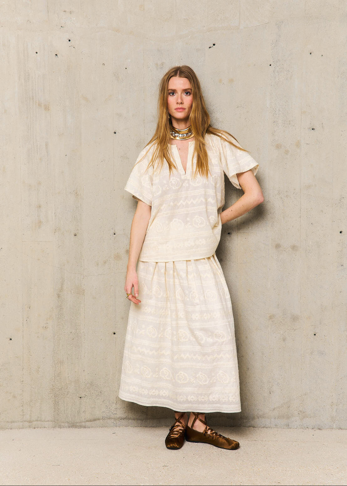 Laure Embroidered Tunic in Ecru from Stella Forest