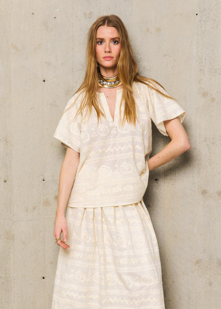 Laure Embroidered Tunic in Ecru from Stella Forest