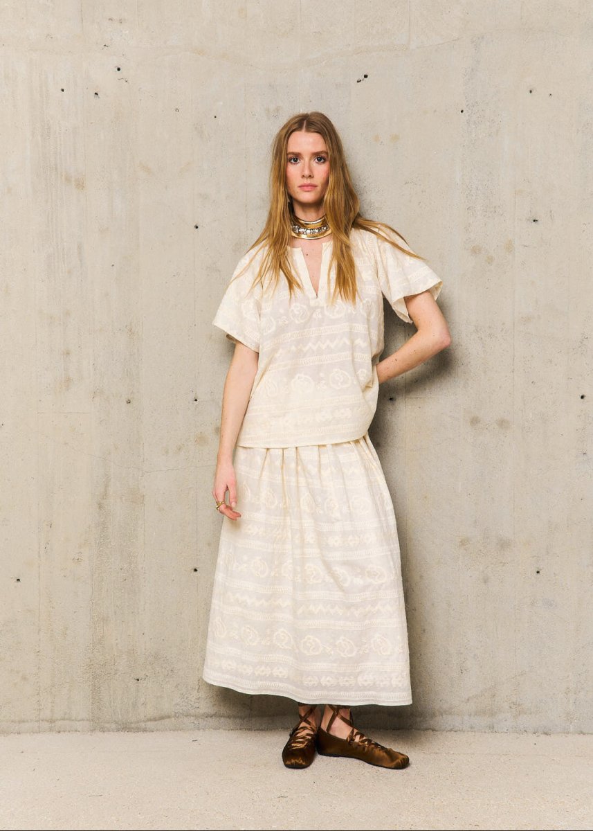 Laure Embroidered Tunic in Ecru from STELLA FOREST at Edito boutique