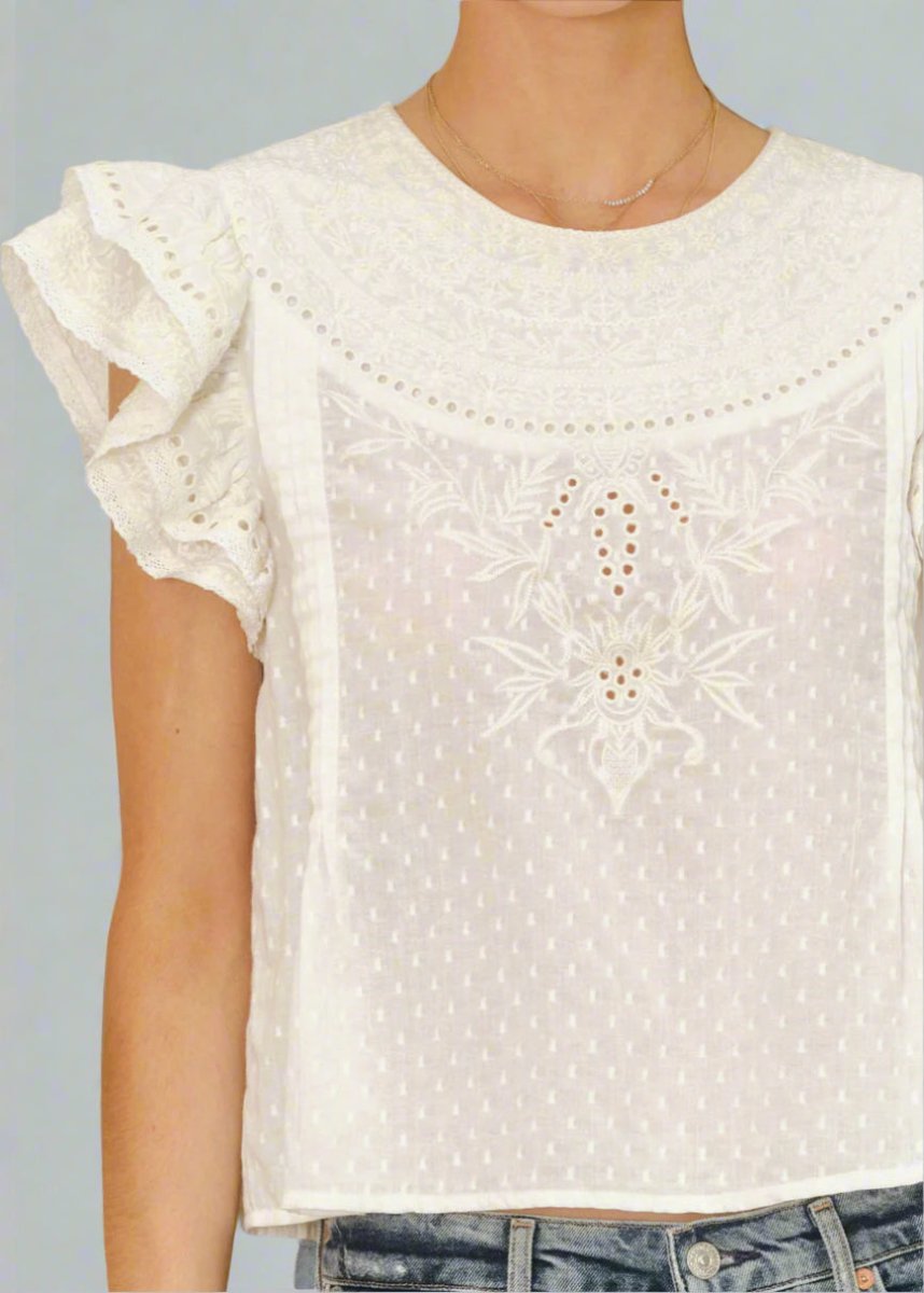 Lori Embroidered Top in Ecru from M.A.B.E at Edito boutique