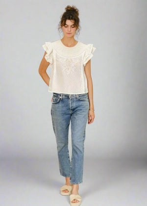 Lori Embroidered Top in Ecru from M.A.B.E at Edito boutique