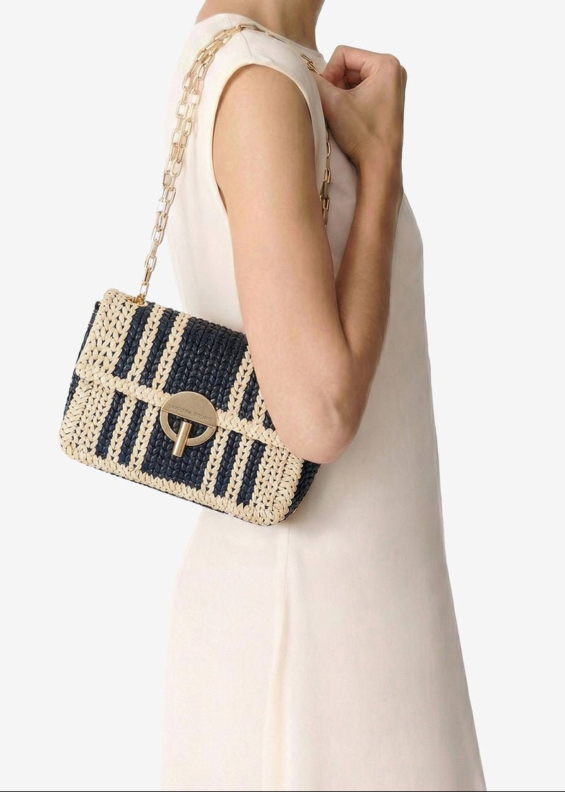 Medium Leather Moon Bag in Navy/Cream from VANESSA BRUNO at Edito Boutique