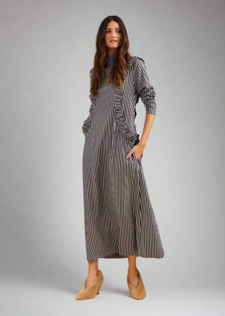 Mrs Stewart Dress in Pinstripe from Binnywear