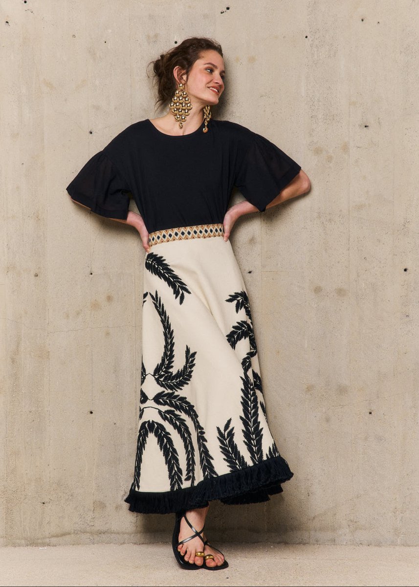 Palmer Embroidered Skirt in Ecru from STELLA FOREST at Edito boutique