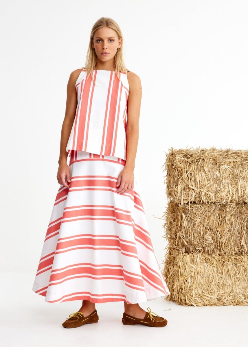 Polo Pony Skirt in Red Stripes from BINNYWEAR at Edito boutique