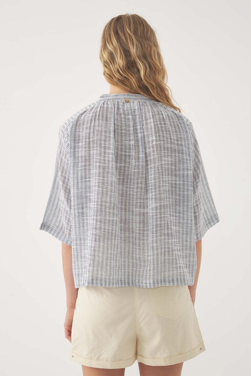 S/S Paros Blouse in Blue Stripes from ANTIK BATIK at Edito boutique