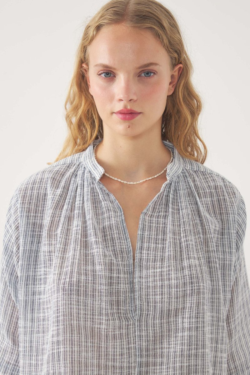 S/S Paros Blouse in Blue Stripes from ANTIK BATIK at Edito boutique