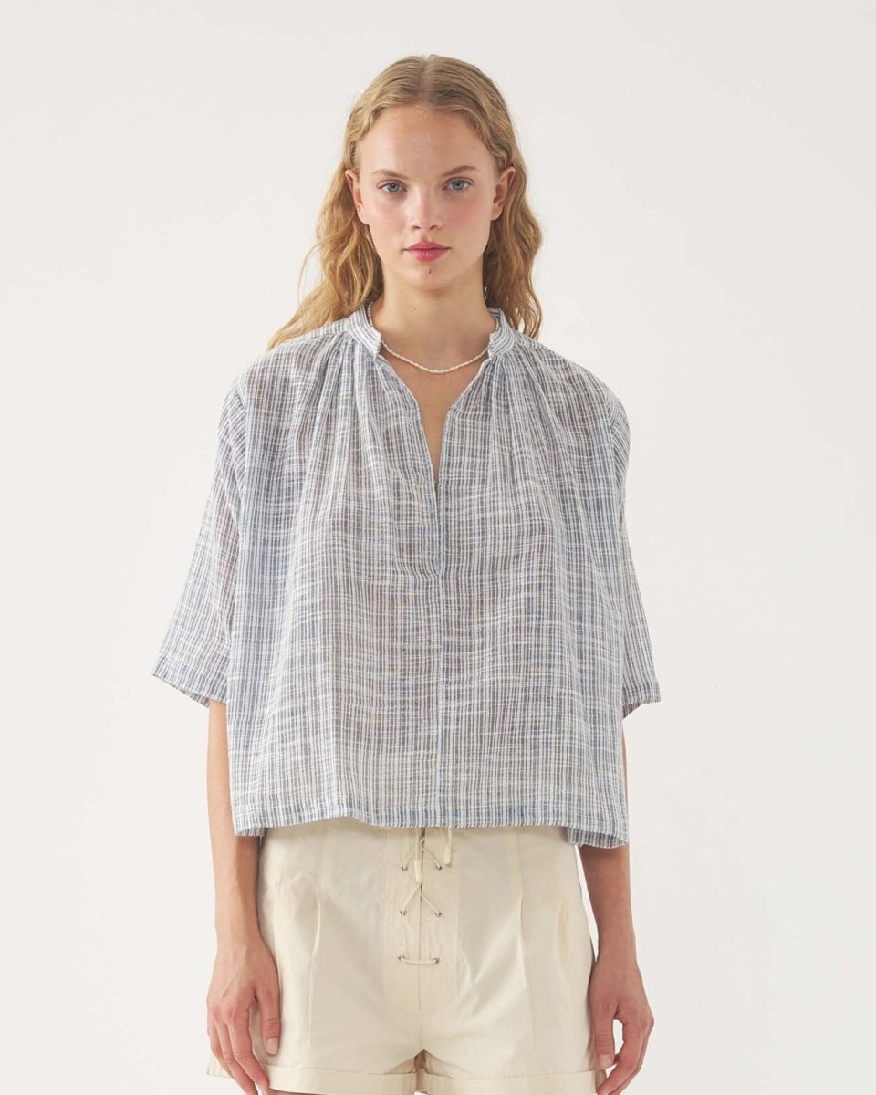 S/S Paros Blouse in Blue Stripes from ANTIK BATIK at Edito boutique