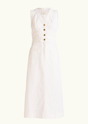 Sutton Denim Dress in White from FLANNEL at Edito boutique